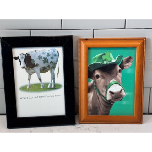 Vtg Funny Wall Art COW Irish Corn Beef Shamrock Farmhouse Primitive St Patrick - Picture 1 of 13
